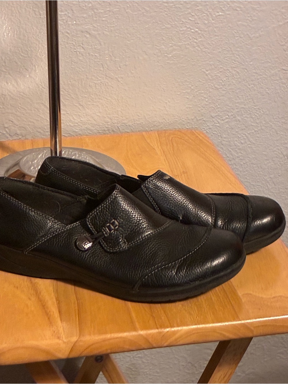 Clarks Black Leather Slip-On Clogs
